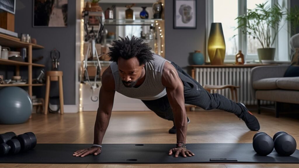 Vyras sportuoja namuose