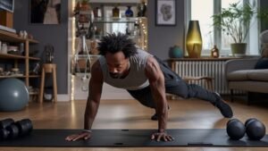 Vyras sportuoja namuose